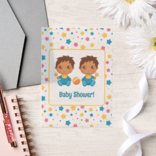 Invitations En Vélin Baby shower Garçon jumeaux étoiles foncé Insertion