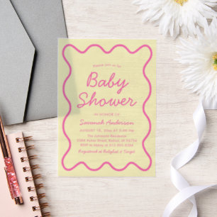 Invitations En Vélin Baby shower rose rose jaune moderne ondulé
