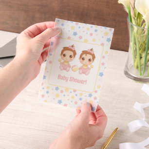 Invitations En Vélin Baby shower Twin Girls Insertion