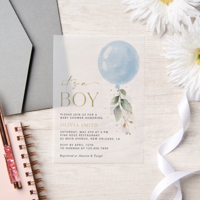 Invitations En Vélin Balcon Bleu, Eucalyptus, Verdure, Baby shower (Mariage)