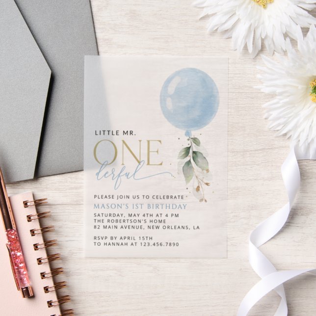 Invitations En Vélin Balcon Bleu, Eucalyptus, Verdure, Premier Annivers (Mariage)