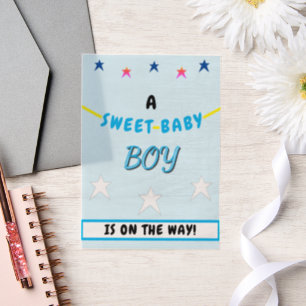 Invitations En Vélin Bébé bleu doux garçon Baby shower étoiles