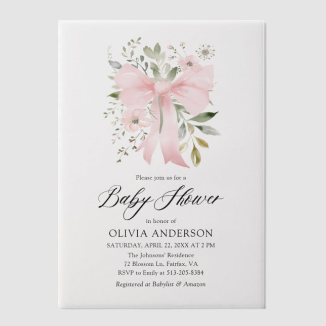 Invitations En Vélin Bébé rose en fleur Baby shower floral fille (Recto)