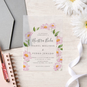 Invitations En Vélin Beige rose Botanique Nuestra Boda Mariage espagnol