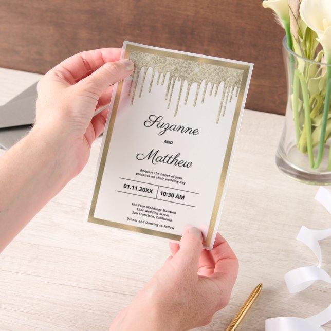 Invitations En Vélin Black gold luxury glitter drips Wedding (Ordinateur de poche)