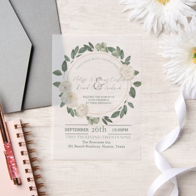 Invitations En Vélin Blanc Floral Eucalyptus Botanique Verdure Mariage (Mariage)