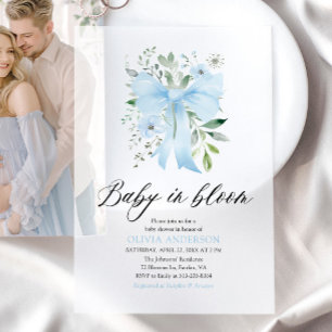 Invitations En Vélin Blue Bow Baby in Bloom Floral Boy Baby shower
