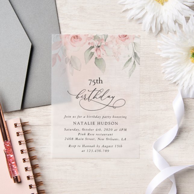 Invitations En Vélin Blush Flowers, Pink Flowers, Boho, Birthday (Mariage)