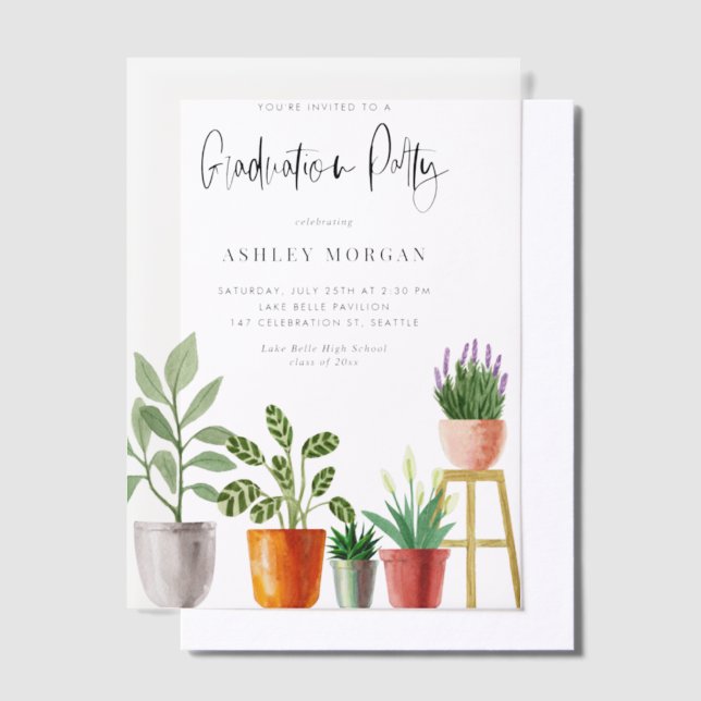 Invitations En Vélin Boho Aquarelle Poted Houseplants Graduation (Compenser)