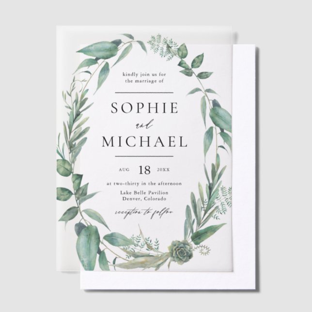 Invitations En Vélin Boho Aquarelle Verdure et Mariage Succulents (Compenser)