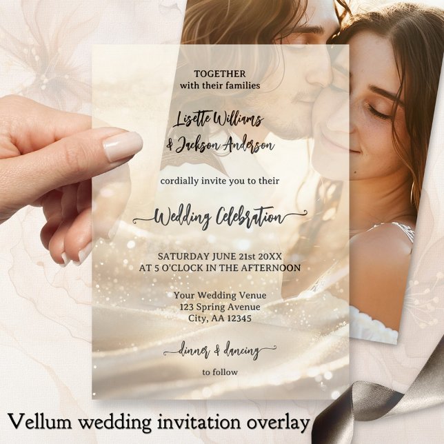 Invitations En Vélin Boho Chic Gold Sparkling Élégant Mariage (Elegant boho chic vellum wedding invitation featuring an abstract gold sparkle design)