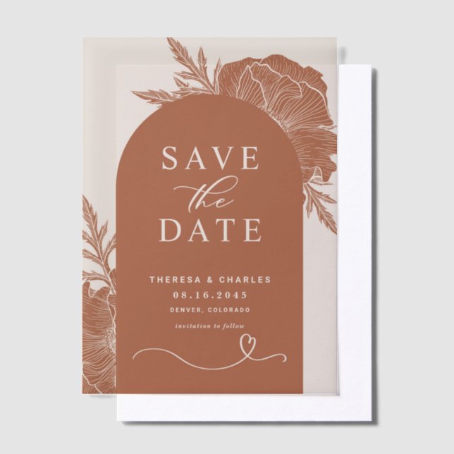 Invitations En Vélin Boho Floral Line Art Terracotta Arch Enregistrer L (Compenser)