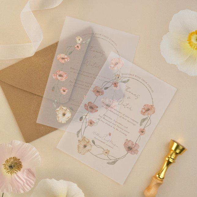 Invitations En Vélin Boho Islandais Aquarelle Islande Poppy Fleurs (Boho Icelandic Watercolor Iceland Poppy Flowers Vellum Invitations)