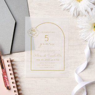 Invitations En Vélin Bois moderne Gold 5e anniversaire Mariage