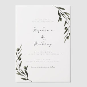 Invitations En Vélin Botanique Olive Branch Feuille Mariage italien