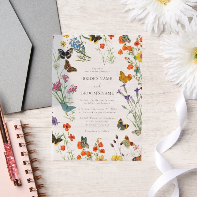 Invitations En Vélin Bouteilles Fleurs sauvages  Mariage floral (Mariage)