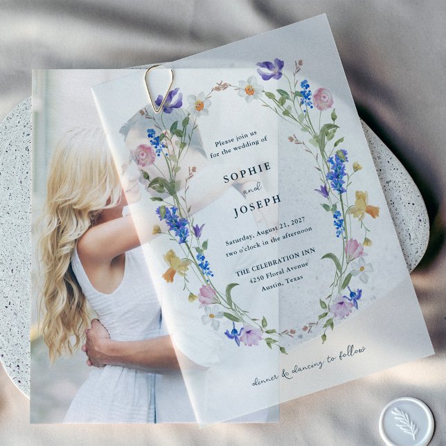 Invitations En Vélin Brillant Boho Floral Wreath | Mariage (Créateur téléchargé)