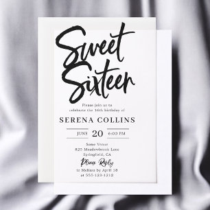 Invitations En Vélin Brush Calligraphy Sweet 16