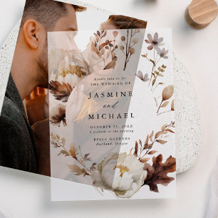 Invitations En Vélin Cadre de mariage floral automnal rustique en cercl