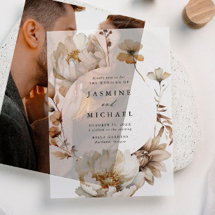 Invitations En Vélin Cadre de mariage floral automnal rustique en cercl