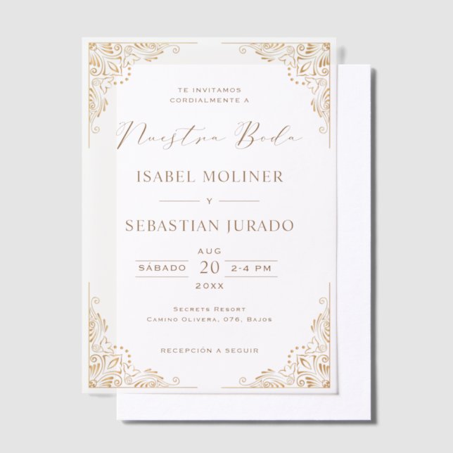 Invitations En Vélin Cadres or Ornate Nuestra Boda Mariage espagnol (Compenser)