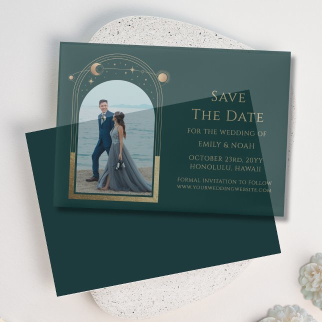 Invitations En Vélin Celestial Green Gold Photo Wedding Enregistrer La  (Créateur téléchargé)