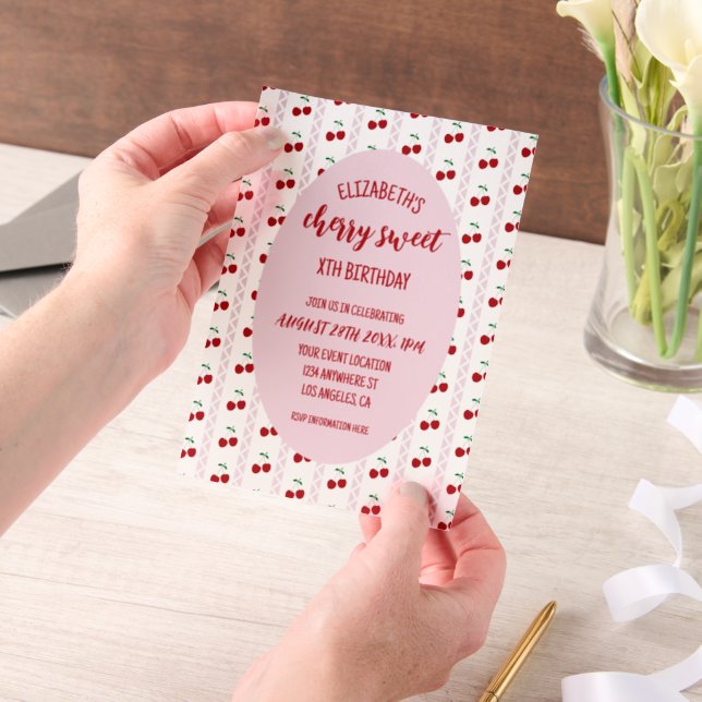 Invitations En Vélin Cherry Sweet Anniversaire (Ordinateur de poche)