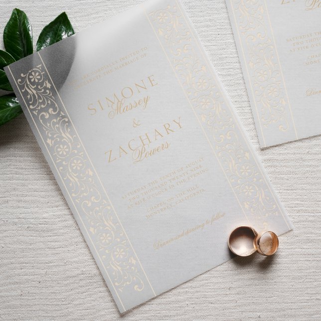 Invitations En Vélin Chic Formal Ecru Scrollwork Border Wedding (Créateur téléchargé)