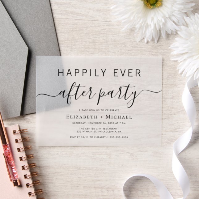 Invitations En Vélin Chic Heureusement Jamais Après La Réception De Mar (Mariage)