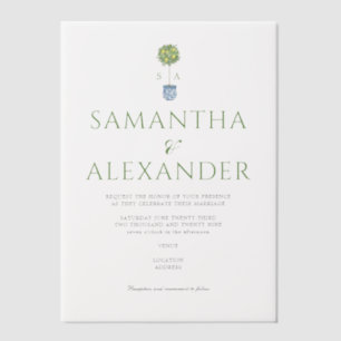 Invitations En Vélin Citron bleu méditerranéen Jardin vert Mariage