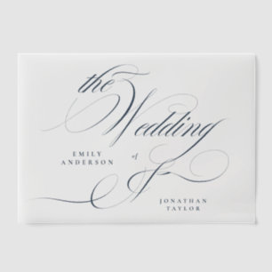 Invitations En Vélin Classe Elegant Marine Mariage de calligraphie bleu