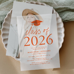 Invitations En Vélin Classe moderne de 2025 Orange Graduation Party