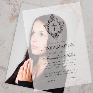 Invitations En Vélin Confirmation Élégant Blason Vintage Transparent