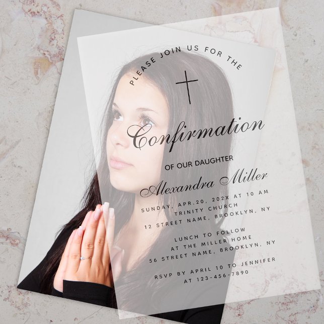 Invitations En Vélin Confirmation Simple Calligraphy Script Transparent (Créateur téléchargé)