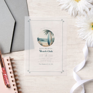 Invitations En Vélin Cool Retro Beach Club fête d'anniversaire