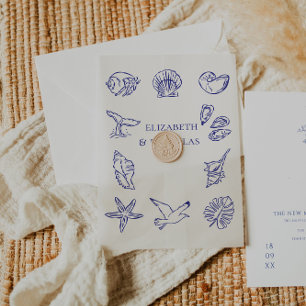 Invitations En Vélin Coquillages Côtiers   Overlay pour mariage sur la 