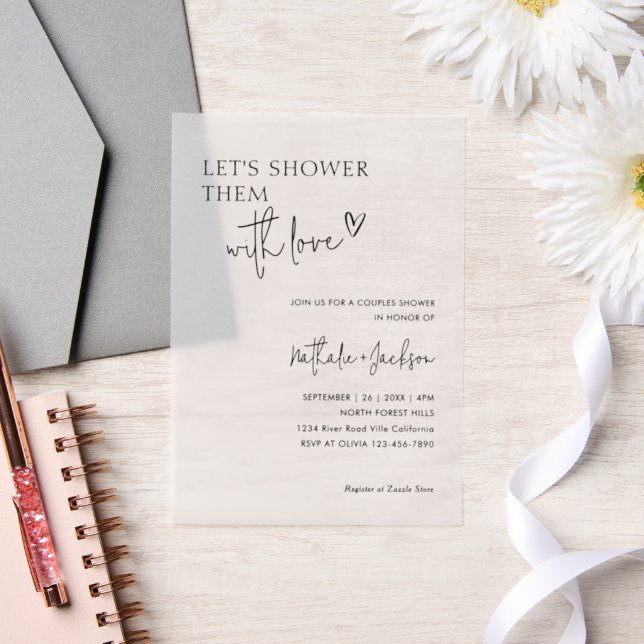 Invitations En Vélin Couple, Douchons-les avec Amour Nuptiale (Mariage)