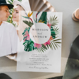 Invitations En Vélin Couronne de mariage oiseau de paradis aquarelle