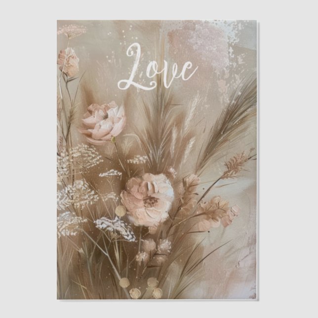 Invitations En Vélin Crème rose pâle Boho Amour floral (Recto)