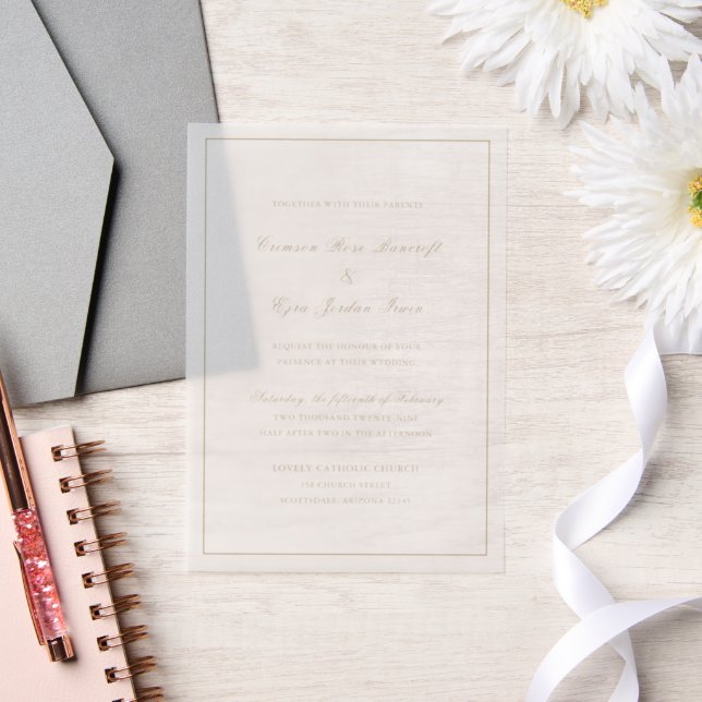 Invitations En Vélin Crimson Gold Simple Mariage (Mariage)