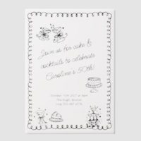 Croquis Whimsical Doodle Cake Cocktails Anniversai