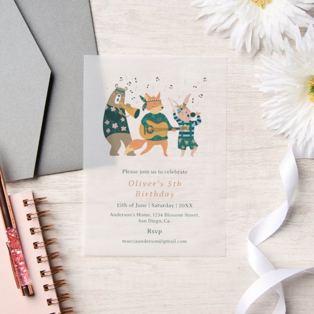 Invitations En Vélin Cute Animaux Musique Band Anniversaire (Mariage)