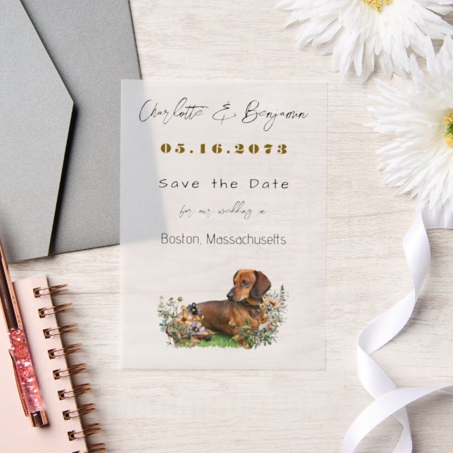 Invitations En Vélin Dachshund Chien et Fleurs sauvages Enregistrer la  (Mariage)