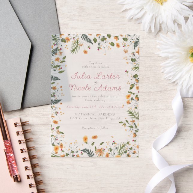 Invitations En Vélin Daffodiles botaniques Daisy Peony Flowers Mariage (Mariage)