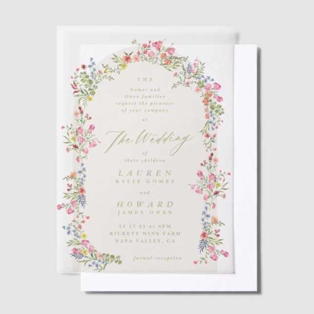 Invitations En Vélin dainty romantique arc fleurie jardin de printemps  (Compenser)