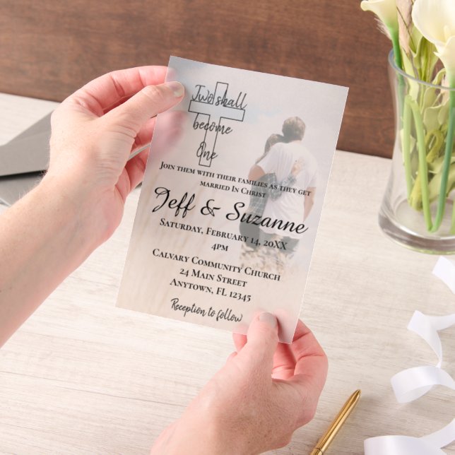 Invitations En Vélin Deux deviennent un Mariage photo chrétien (Ordinateur de poche)