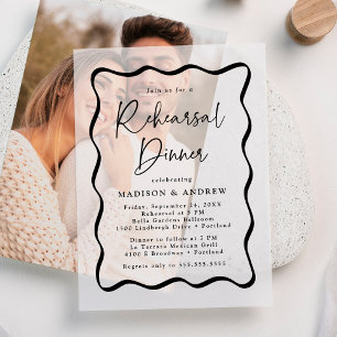 Invitations En Vélin Dîner de répétition moderne avec cadre ondulé noir