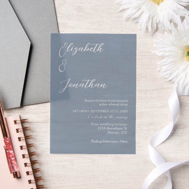 Invitations En Vélin Dîner minimaliste de répétition bleu Dusty (Mariage)