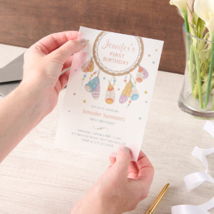 Invitations En Vélin Dreamcatcher Boho Baby First Birthday