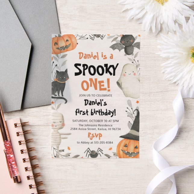 Invitations En Vélin Éffrayant Un Fantôme Halloween 1er Anniversaire (Mariage)